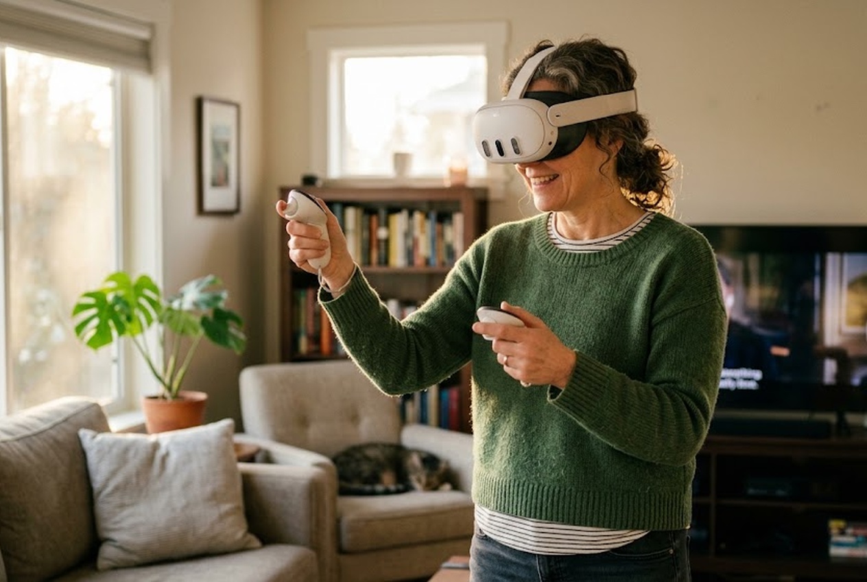 Person experiencing architectural VR walkthrough